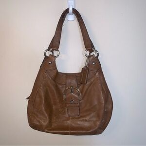 Coach Tan Leather Shoulder Bag with Silver Accents